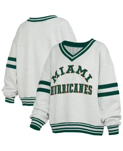 Pressbox Women's Oates Miami Hurricanes Oversized Striped V-neck Sweatshirt In Green