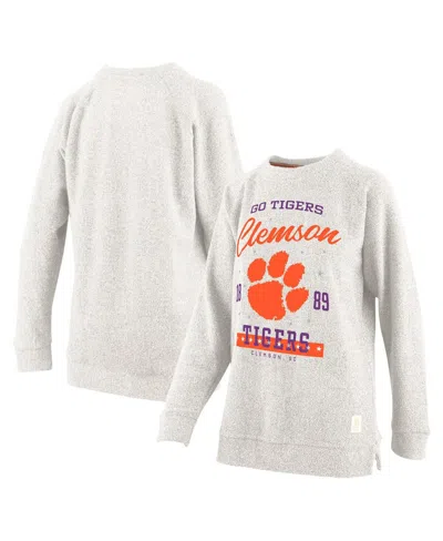 Pressbox Women's Oatmeal Clemson Tigers Plus Size Comfy Cairo Terry Pullover Sweatshirt In Gray