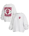 Pressbox Women's Oatmeal Indiana Hoosiers Waist Length Oversized Janise Melange Sweatshirt In White