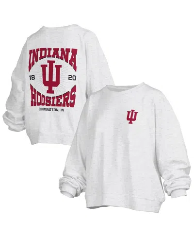 Pressbox Women's Oatmeal Indiana Hoosiers Waist Length Oversized Janise Melange Sweatshirt In White
