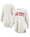 Pressbox Women's Oatmeal Ohio State Buckeyes Melange Poncho Vintage Fleece Long Sleeve Pullover Sweatshirt In Oatmeal