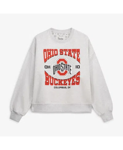 Pressbox Women's Oatmeal Ohio State Buckeyes Waist Length Oversized Janise Melange Sweatshirt In Brown