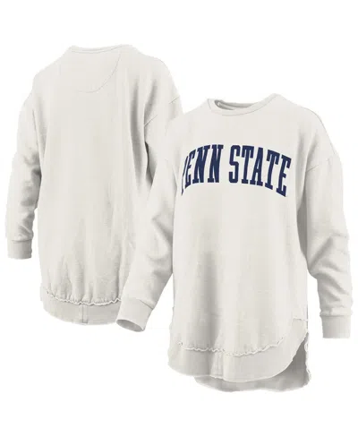 PRESSBOX WOMEN'S OATMEAL PENN STATE NITTANY LIONS MELANGE PONCHO VINTAGE FLEECE LONG SLEEVE PULLOVER SWEATSHI