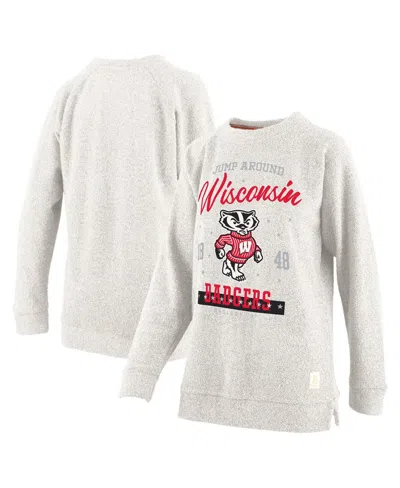 Pressbox Women's Oatmeal Wisconsin Badgers Plus Size Comfy Cairo Terry Pullover Sweatshirt In Neutral