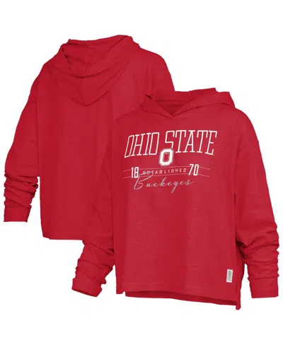 Pressbox Women's Ohio State Buckeyes Castillo Slub Hooded Long-sleeve T-shirt In Scarlet