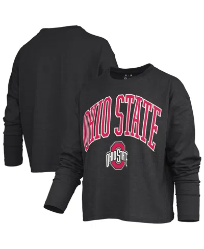 Pressbox Women's Ohio State Buckeyes Motley Burnout Boxy Long Sleeve T-shirt In Black