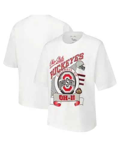 Pressbox Women's Ohio State Buckeyes Rock & Roll Slub Graphic T-shirt In White
