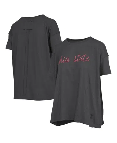 Pressbox Women's Ohio State Buckeyes Swirl Script Oversized T-shirt In Heather Black