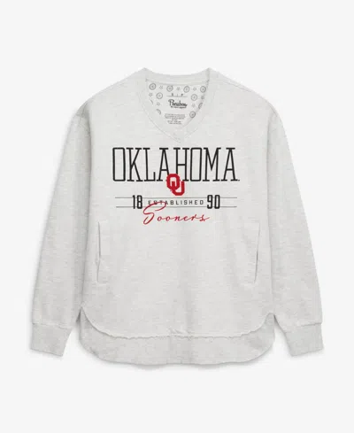 Pressbox Women's Oklahoma Sooners Marcus East Hall Poncho V-neck Graphic Pullover Sweatshirt In Heather Gray