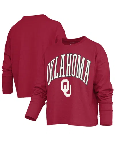 Pressbox Women's Oklahoma Sooners Motley Boxy Waist-length Long-sleeve T-shirt In Crimson