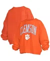 Pressbox Women's Orange Clemson Tigers Janise Arch Over Logo Waist Length Oversized Pullover Sweatshirt In Multi