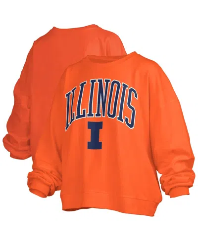 Pressbox Women's Orange Illinois Fighting Illini Janise Arch Over Logo Waist Length Oversized Pullover Sweats