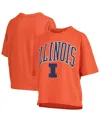 PRESSBOX WOMEN'S ORANGE ILLINOIS FIGHTING ILLINI NELSON ARCH OVER LOGO WAIST LENGTH OVERSIZED SLUB T-SHIRT