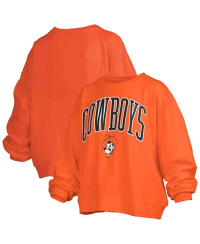 Pressbox Women's Orange Oklahoma State Cowboys Janise Arch Over Logo Waist Length Oversized Pullover Sweatshi