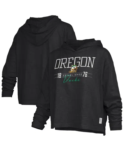 Pressbox Women's Oregon Ducks Castillo Slub Long-sleeve Hooded T-shirt In Black