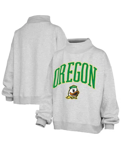 Pressbox Women's Oregon Ducks Nelson Texture Lingo Oversized Mock Neck Fleece Sweatshirt In Gray