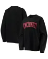 Pressbox Women's  Black Cincinnati Bearcats Comfy Cord Vintage-like Wash Basic Arch Pullover Sweatshi In Black