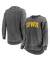Pressbox Women's Black Iowa Hawkeyes Vintage-like Wash Pullover Sweatshirt In Black