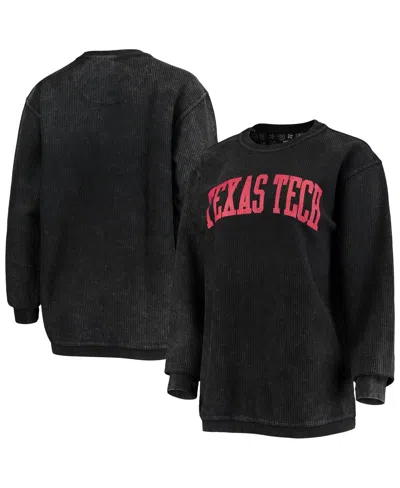 Pressbox Women's  Black Texas Tech Red Raiders Comfy Cord Vintage Wash Basic Arch Pullover Sweatshirt