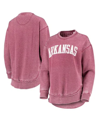 PRESSBOX WOMEN'S PRESSBOX CARDINAL ARKANSAS RAZORBACKS VINTAGE-LIKE WASH PULLOVER SWEATSHIRT