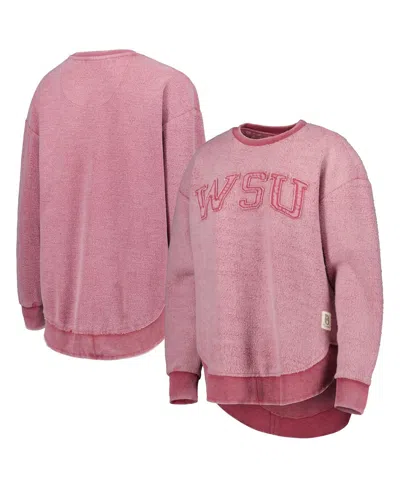 PRESSBOX WOMEN'S PRESSBOX CRIMSON DISTRESSED WASHINGTON STATE COUGARS PONCHOVILLE PULLOVER SWEATSHIRT