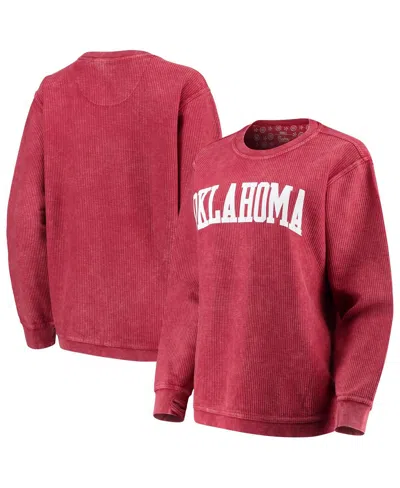 Pressbox Women's  Crimson Oklahoma Sooners Comfy Cord Vintage-like Wash Basic Arch Pullover Sweatshir