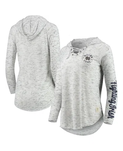 Pressbox Women's  Gray Notre Dame Fighting Irish Space Dye Lace-up V-neck Long Sleeve T-shirt