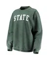 Pressbox Women's Green Michigan State Spartans Comfy Cord Vintage-like Wash Basic Arch Pullover Sweatshirt In Green