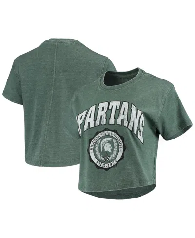 Pressbox Women's  Green Michigan State Spartans Edith Vintage-like Burnout Crop T-shirt