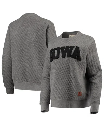 Pressbox Women's  Heather Charcoal Iowa Hawkeyes Moose Quilted Pullover Sweatshirt In Heather Gray