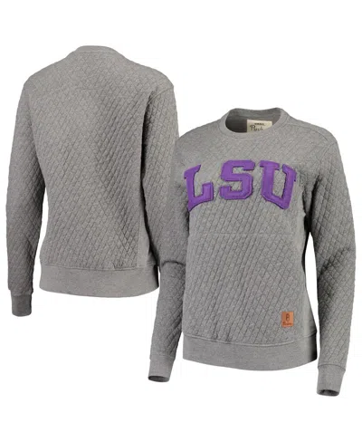 PRESSBOX WOMEN'S PRESSBOX HEATHERED GRAY LSU TIGERS MOOSE APPLIQUE QUILTED CREWNECK SWEATSHIRT