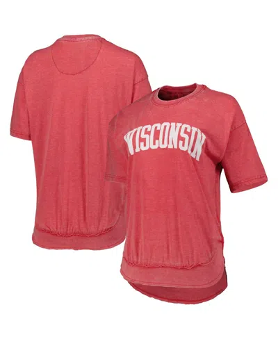 Pressbox Heathered Red Wisconsin Badgers Arch Poncho T-shirt In Heather Red