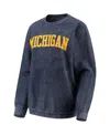 Pressbox Women's  Navy Distressed Michigan Wolverines Comfy Cord Vintage-like Wash Basic Arch Pullove In Navy