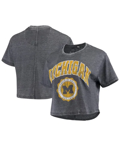 Pressbox Women's  Navy Distressed Michigan Wolverines Edith Vintage-like Burnout Crop T-shirt