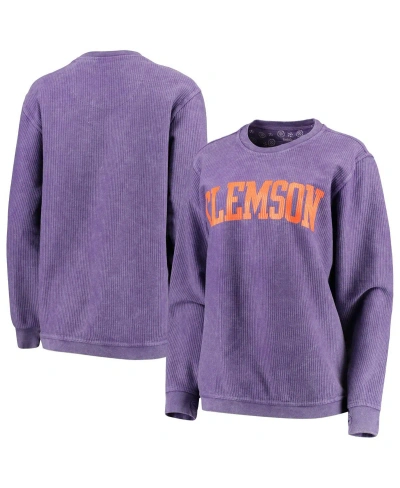 Pressbox Women's  Purple Distressed Clemson Tigers Comfy Cord Vintage-like Wash Basic Arch Pullover S