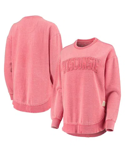 PRESSBOX WOMEN'S PRESSBOX RED DISTRESSED WISCONSIN BADGERS PONCHOVILLE PULLOVER SWEATSHIRT