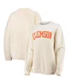 Pressbox White Clemson Tigers Comfy Cord Vintage Wash Basic Arch Pullover Sweatshirt In White