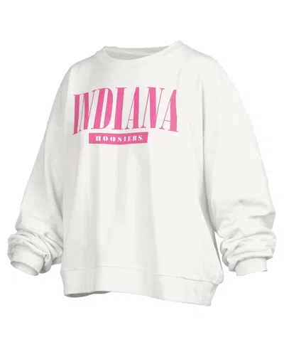 PRESSBOX WOMEN'S PRESSBOX WHITE INDIANA HOOSIERS SUTTON JANISE WAIST LENGTH OVERSIZED PULLOVER SWEATSHIRT