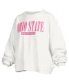 PRESSBOX WOMEN'S PRESSBOX WHITE OHIO STATE BUCKEYES SUTTON JANISE WAIST LENGTH OVERSIZED PULLOVER SWEATSHIRT