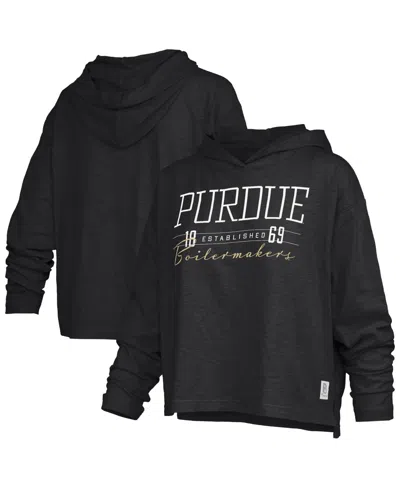 Pressbox Women's Purdue Boilermakers Castillo Slub Oversized Long-sleeve Hooded T-shirt In Black