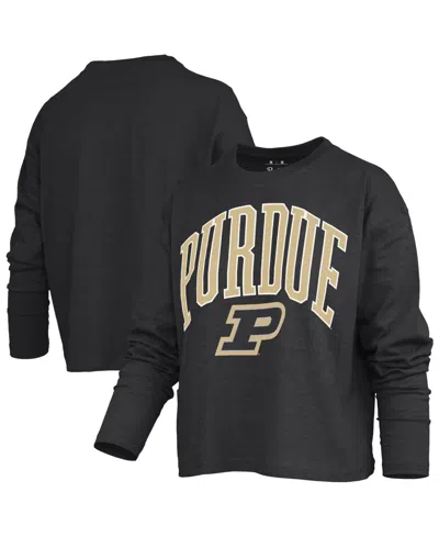 Pressbox Women's Purdue Boilermakers Motley Long-sleeve Boxy Burnout T-shirt In Black