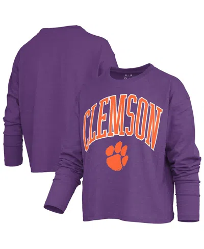 Pressbox Women's Purple Clemson Tigers Motley Boxy Waist-length Long Sleeve T-shirt In Blue