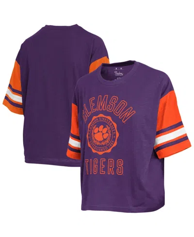 Pressbox Women's Purple Clemson Tigers Sunday Color Block Seal Slub T-shirt In Purple,orange