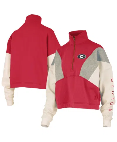 Pressbox Women's Red Georgia Bulldogs Ferrara Color Block Quarter-zip Sweatshirt