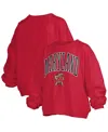 Pressbox Women's Red Maryland Terrapins Janise Arch Over Logo Waist Length Oversized Pullover Sweatshirt In Red
