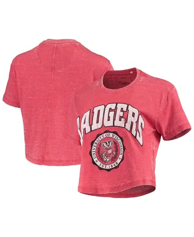 Pressbox Women's Red Wisconsin Badgers Edith Burnout Crop T-shirt