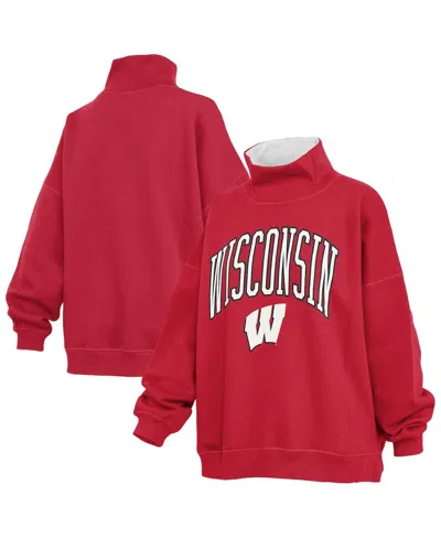 Pressbox Women's Red Wisconsin Badgers Oversized Mock Neck Sweatshirt