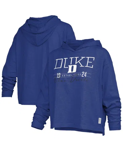 Pressbox Women's Royal Duke Blue Devils Castillo Slub Waist Length Long Sleeve Hooded T-shirt