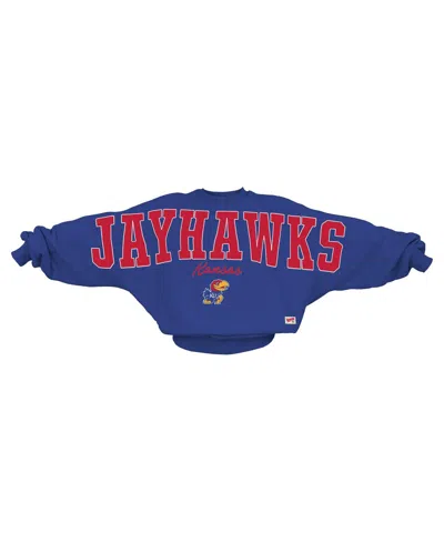 Pressbox Women's Royal Kansas Jayhawks Flannigan Oversized Dolman Pullover Sweatshirt In Blue