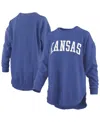 Pressbox Women's Royal Kansas Jayhawks Melange Poncho Vintage Fleece Long Sleeve Pullover Sweatshirt In Royal